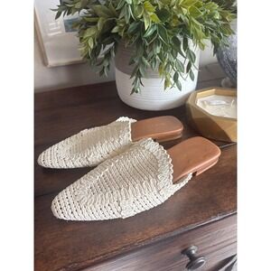 NWOT Nine West Cleigha Woven Mules Cream Ivory Crochet Point Toe Slides Size 7.5